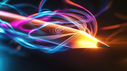 Wall Mural - abstract glowing pencil, creative energy, dark background