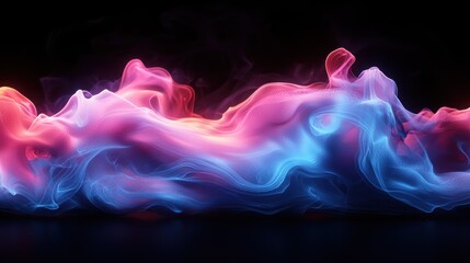 Wall Mural - Abstract swirling neon smoke patterns on black background