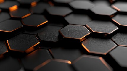 Wall Mural - abstract hexagonal geometric pattern, dark background, glowing highlights, 3d render