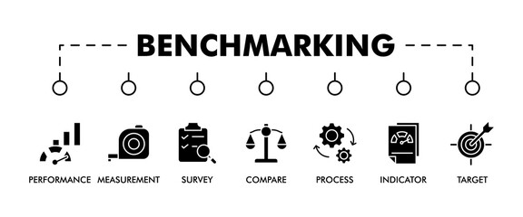 Benchmarking banner web icon vector illustration concept for the idea of business development and improvement with an icon of performance, process, survey, measurement, compare, target, and indicator