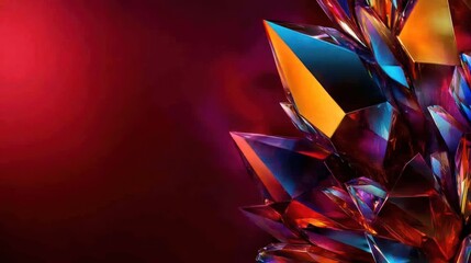 Wall Mural - colorful crystal cluster, abstract digital art, red background, graphic design element