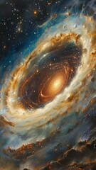 Wall Mural - A stunning view of a vast spiral galaxy, filled with bright stars and swirling cosmic dust, capturing the beauty of deep space and the mysteries of the universe.