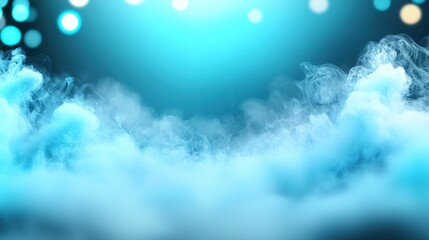 Wall Mural - Light Blue Smoke, Bokeh Background, Stage, Presentation
