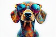 © Tatyana - Colorful dachshund dog wearing sunglasses digital art bright neon abstract psychedelic style