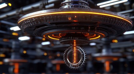 Wall Mural - futuristic spaceship engine in hangar workshop