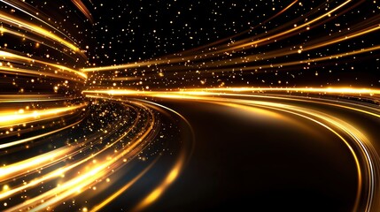 Wall Mural - Golden speed tunnel with glittering particles