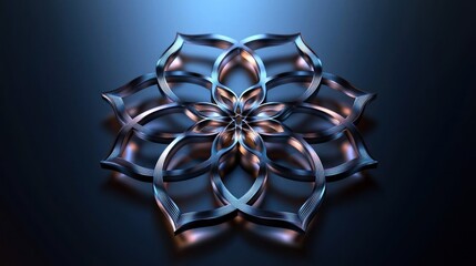 Poster - 3d metallic flower mandala on dark background