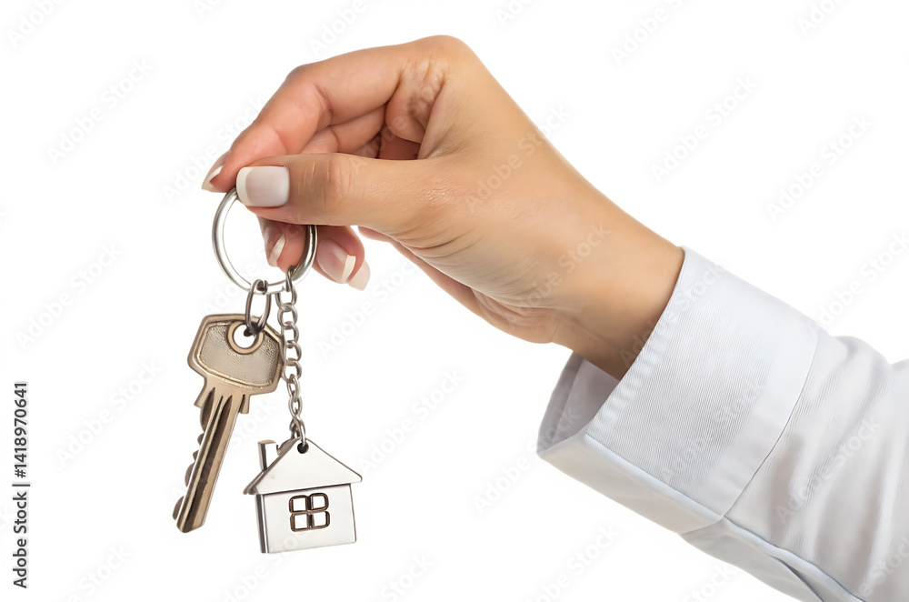 hand holding house keys with keychain isolated on white background PNG ...