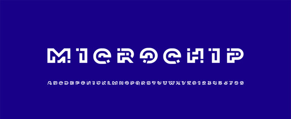 Wall Mural - digital alphabet font, thick white letters and numbers made in science style, vector illustration 10