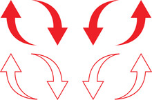 a collection of bold red curved arrows pointing in various directions on a white background collection of red arrow icons in various directions