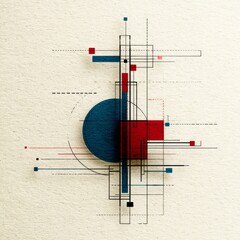 Aufkleber - Abstract Composition of Geometric Shapes: Exploring Lines, Circles, and Squares in a Modern Design
