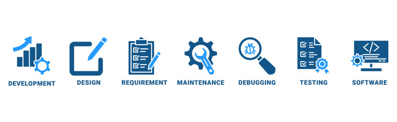 Agile banner web icon vector illustration concept with icon of development, design, requirements, maintenance, debugging, testing, software 