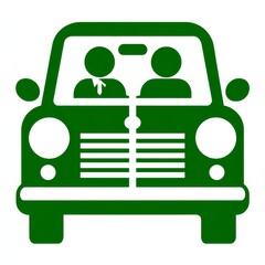 Poster - Green Car Icon with Two Passengers - Front View - Simple Vector Illustration for Transportation or Driving Themes