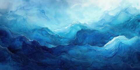Leinwandbilder - Abstract watercolor ocean waves blue turquoise fluid texture background banner impressionism soft flowing dynamic artistic painting