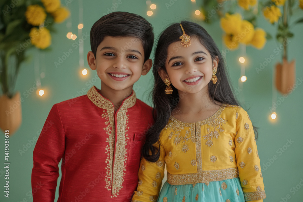 happy indian brother and sister standing together Stock Photo | Adobe Stock