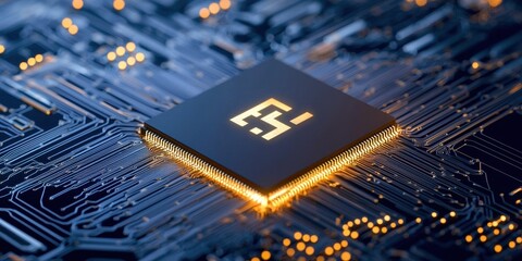 Wall Mural - close-up view of a microprocessor on a circuit board
