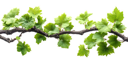 natural grapevine with curling stems and leaves, isolated on white background