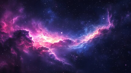 a vibrant cosmic nebula glows with pink and blue hues against a dark starry background. perfect for 