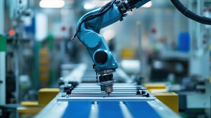 Leinwandbilder - Automated robotic arm performing precision tasks on a factory assembly line
