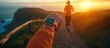 © Almahyra - Coastal sunset run; smart watch tracks heart rate; fitness