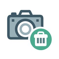 Poster - Camera with Trash Icon Representing Deleted Photos and Image Removal