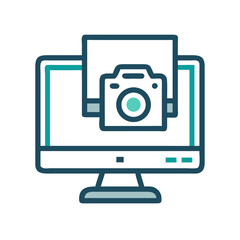 Leinwandbilder - Computer with Camera Icon Representing Design Work and Creative Digital Projects