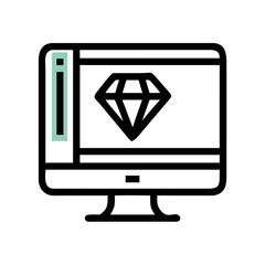 Aufkleber - Diamond on Monitor Icon Representing Graphic Design and Creative Digital Art