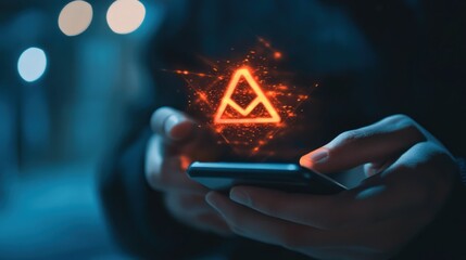 Aufkleber - Person using a mobile device with a glowing, abstract graphic