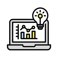 Poster - Laptop with Bulb and Chart Icon Representing Innovation and Business Analytics