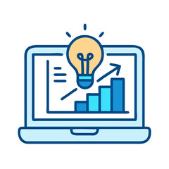 Poster - Laptop with Bulb and Chart Icon Representing Innovation and Business Analytics
