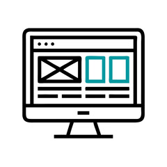 Leinwandbilder - Monitor with Wireframe Icon Representing Website Design and Web Development