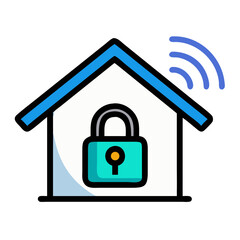 Fototapete - Smart Home with Lock Icon Representing Secured Home and Remote Access Control