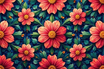 Wall Mural - intricate floral textile design, repeating seamlessly , green, purple