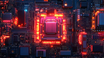 Wall Mural - closeup of a microchip being installed on a cpu board for advanced technology applications