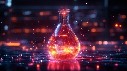 Wall Mural - abstract science lab research chemistry experiment flask technology innovation future data network