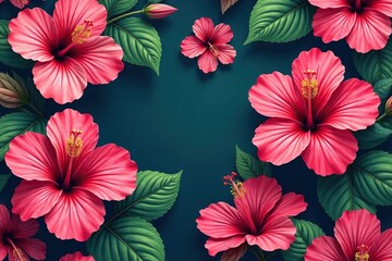 Wall Mural - bold blooming hibiscus, tropical seamless design, illustration, fabric, hibiscus pattern