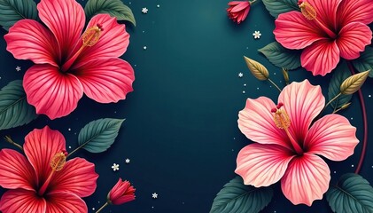 Wall Mural - bold hibiscus motifs, repeating floral design, rich color , image, hibiscus