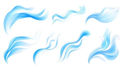 Blue air flow wave effect set. Waves showing a stream of clean fresh air. PNG isolated and vector design element