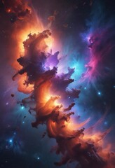swirling nebulae in vibrant hues, cosmic dust motes dance , illustration, mystical, celestial