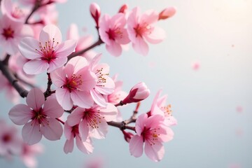 Wall Mural - Intricate sakura branch pattern, showcasing blossom detail against a light background , twig, background, white