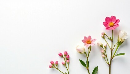 Wall Mural - Delicate, small-scale floral sprigs on white background, textile, leaf