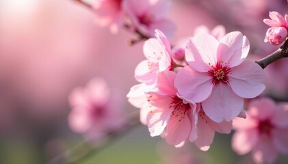Wall Mural - Delicate pink cherry blossoms, full bloom, soft petals , japanese, flower