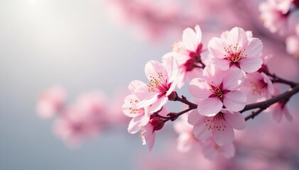 Wall Mural - Delicate pink sakura blossoms, soft petals, gentle branches , botanical, graphic, sakura