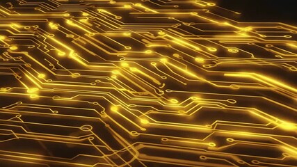 Wall Mural - circuit patterns glowing with vibrant golden lines at night