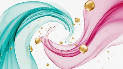 Wall Mural - colorful liquid swirls with golden orbs create mesmerizing patterns