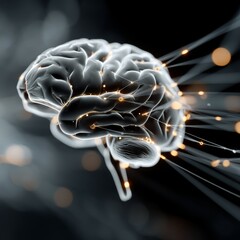 Poster - Exploring the Cybernetic Realm of a Glowing AI Brain Surrounded by Data Particles and Neural Connections