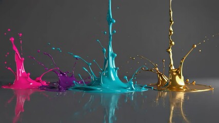 Wall Mural - vibrant splashes of liquid paint on a smooth surface in studio