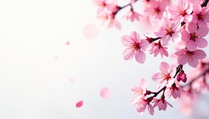 Wall Mural - Vibrant sakura branches, scattered blossoms, white background , floral pattern, elegant