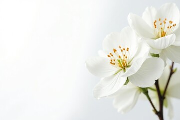 Wall Mural - Delicate white blossoms against pure white background, fragile, garden
