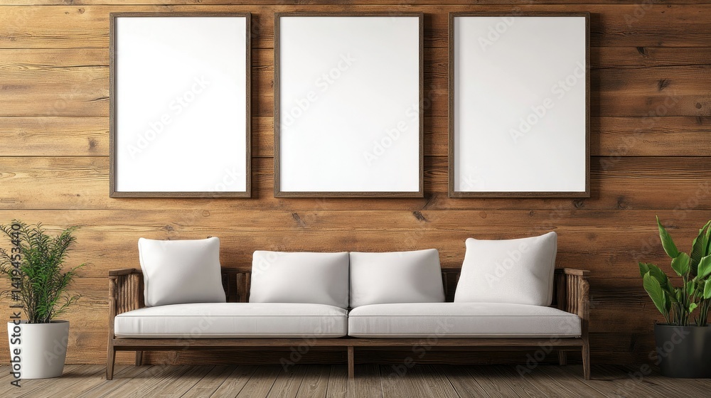 Cozy modern office interior with natural wood wall texture and ...